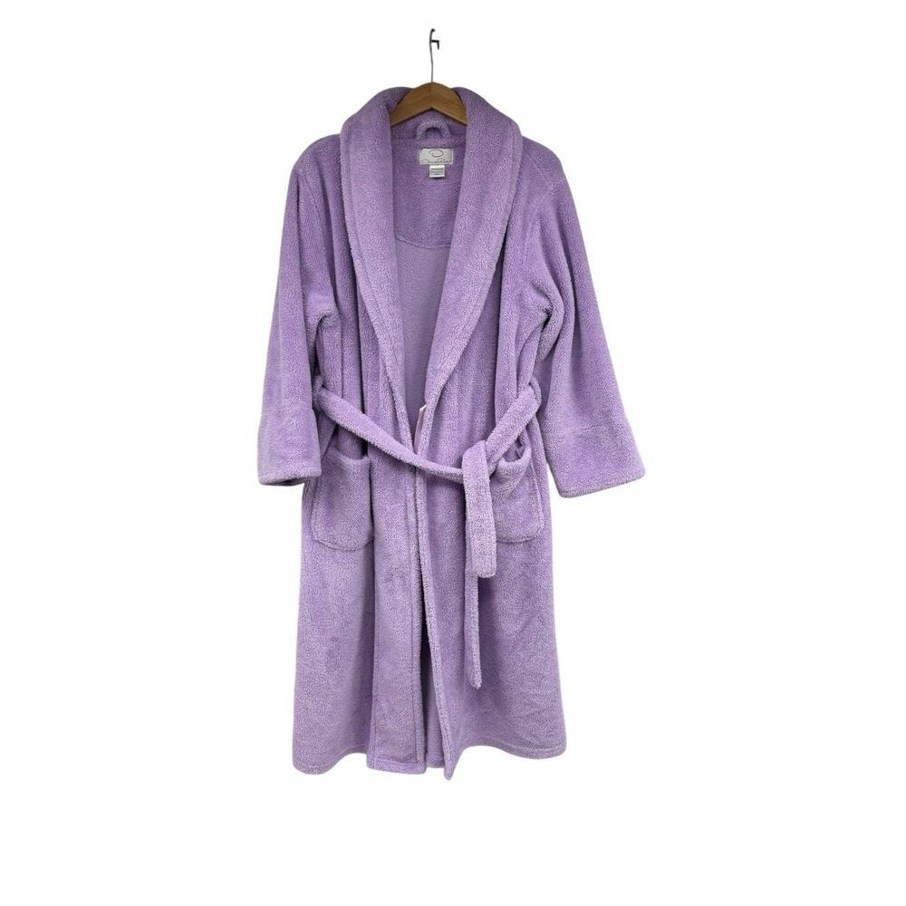 Oscar De La Renta Purple Plush Soft Fuzzy Tie Waist Bath Robe Lounge Womens S/M
